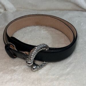 Millennium women’s leather belt, size L, silver buckle,black, preowned